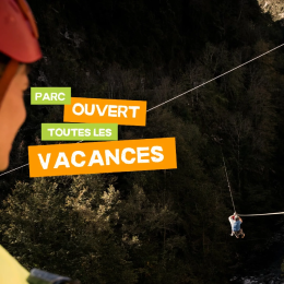 image de promotion qui rappelle que le parc de loisir Laruns aventures est ouvert pendant les vacances